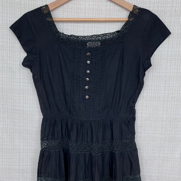 Rare! VINTAGE Crochet Dress Tiered Skirt Whimsigoth Fairy Grunge Sheer Size 6 - Picture 4 of 15